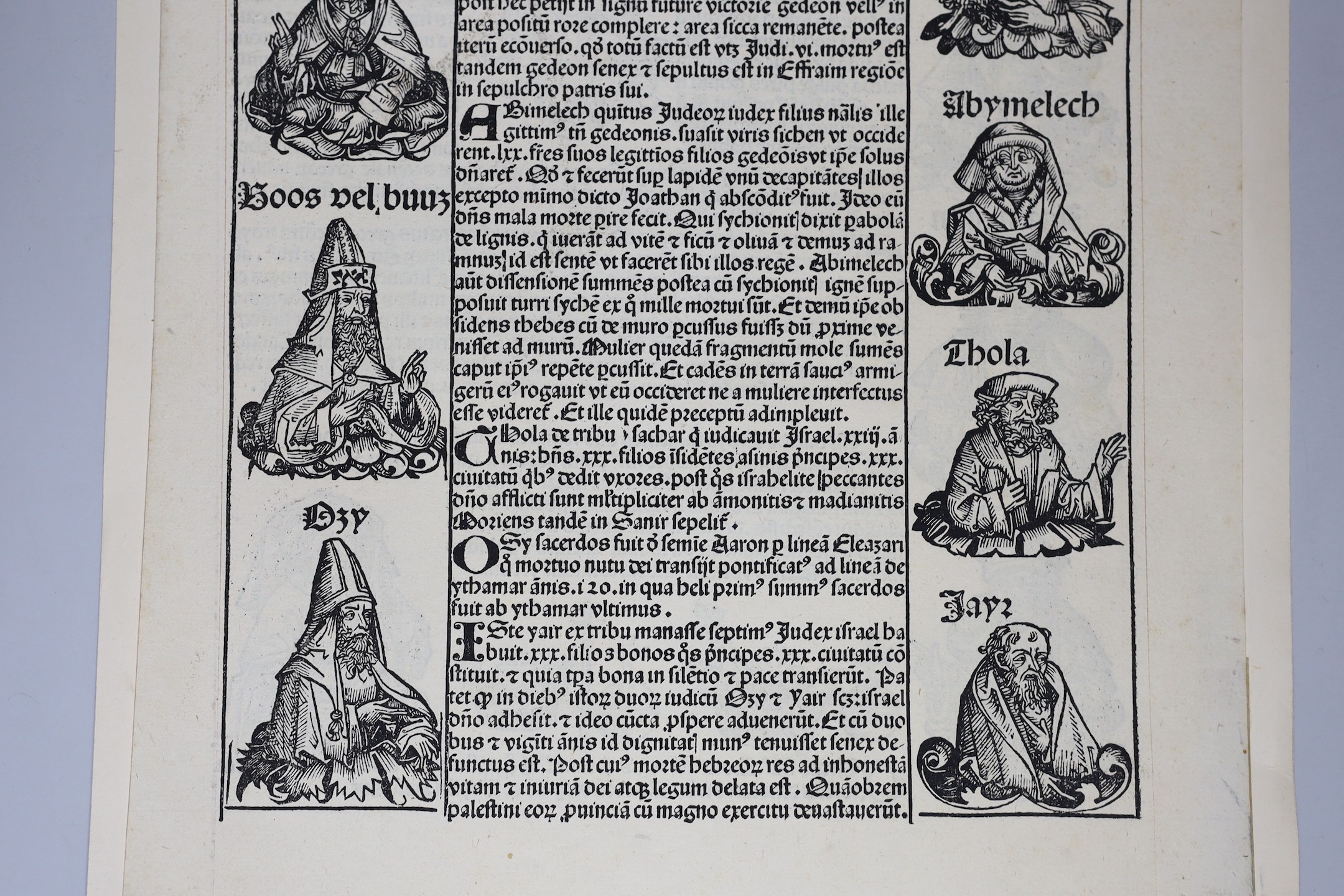 [Hartmann, Schedel - Liber Chronicarum, the Nuremburg Chronicle], an original folium (no.XXXVII), headlined - Tercia etas mundi (the Third Age of the World); of Trojan War interest (recto) with wood-engraved illus. of 8
